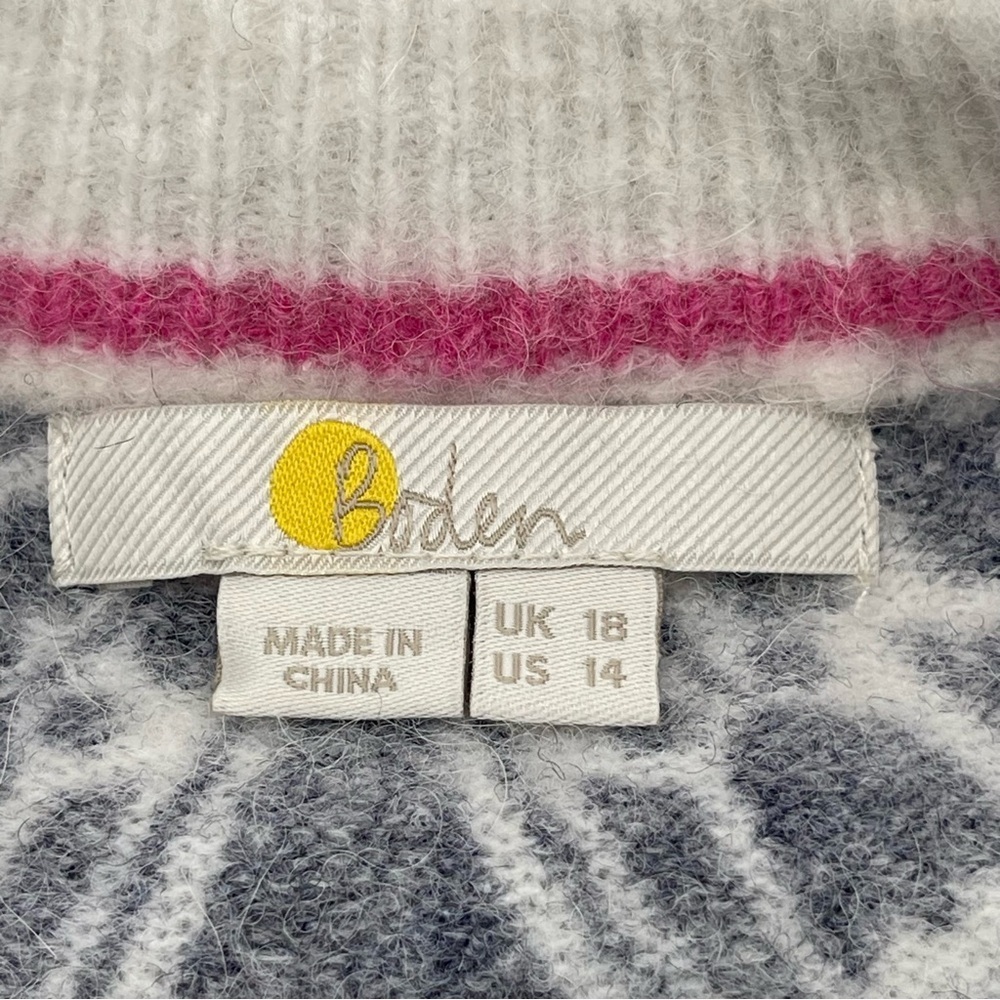 Boden Blouson Sleeve Fluffy Wool Alpaca Blend Sweater Blue Floral Print Sz 14 - Picture 7 of 13